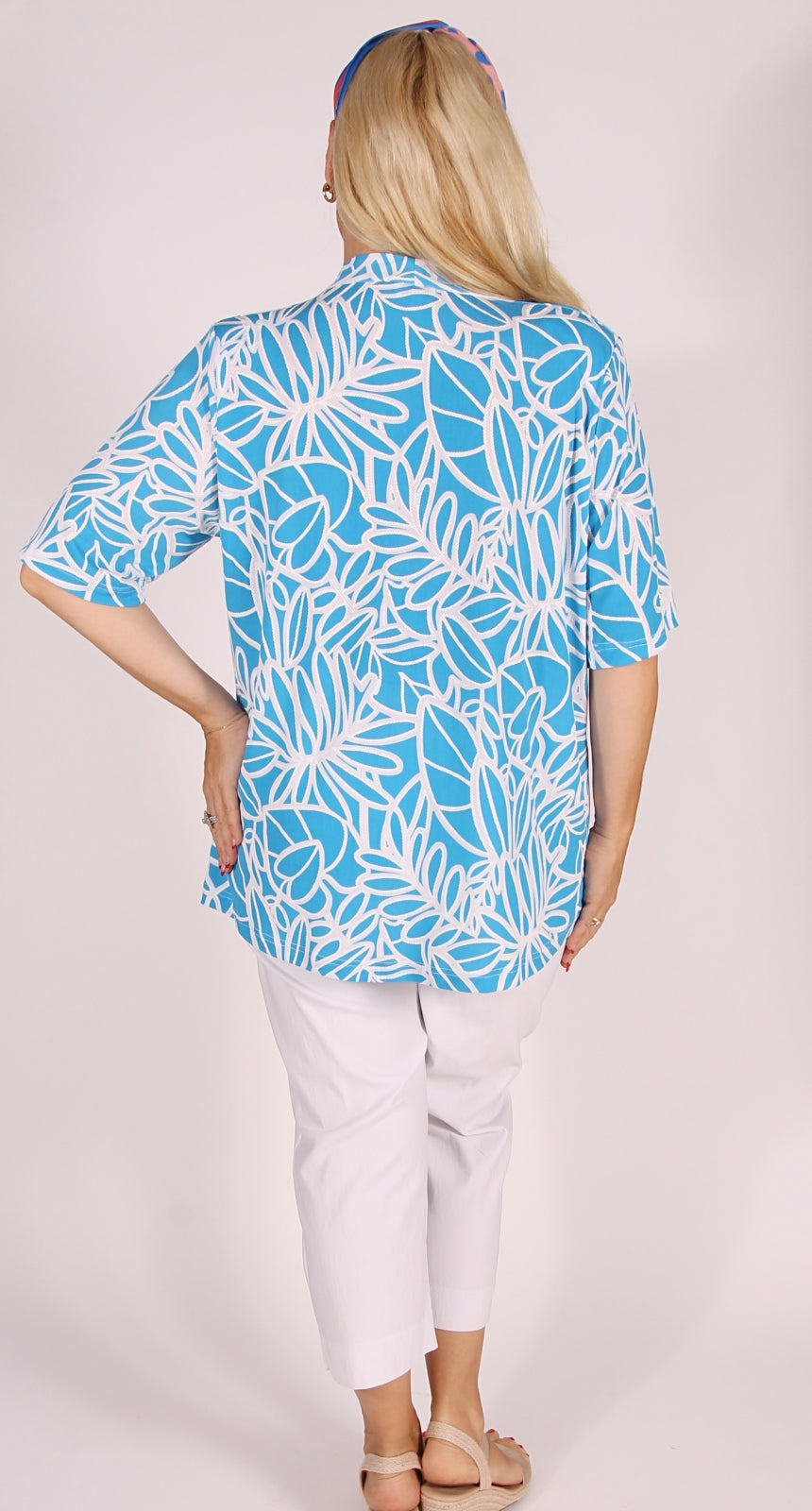 Collar Stand Top Aqua|White