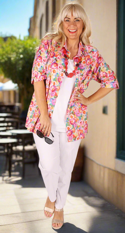 Swiss Cotton Classic Blouse Fuchsia Flowers