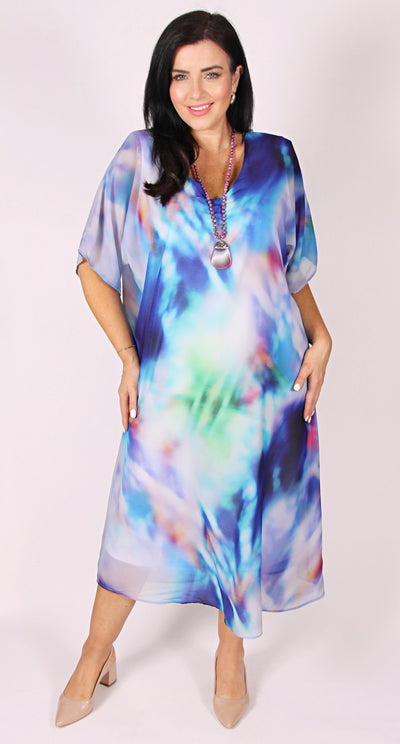 Print Kaftan Dress Ocean Blue