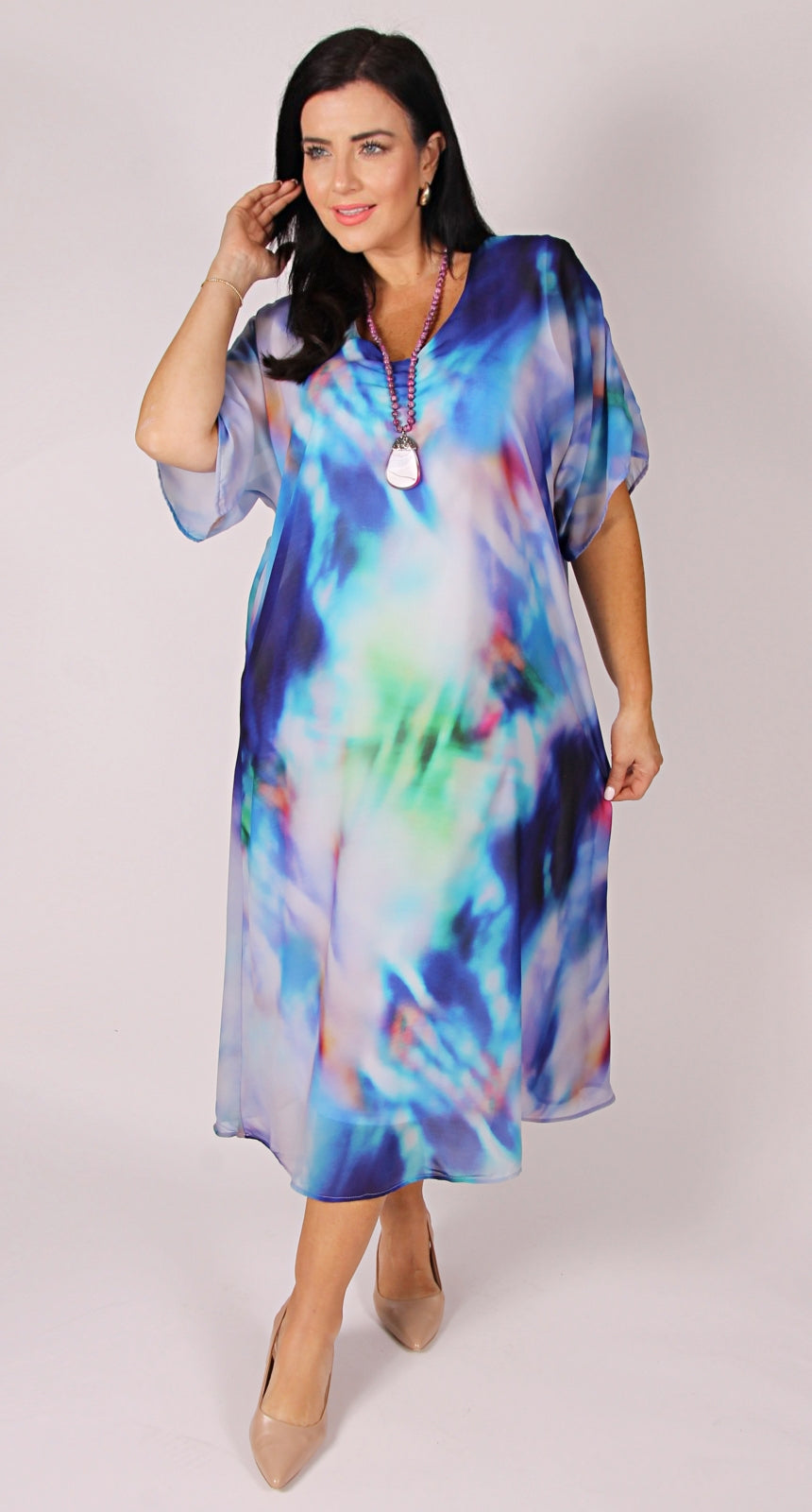 Print Kaftan Dress Ocean Blue