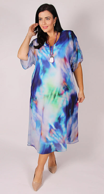 Print Kaftan Dress Ocean Blue