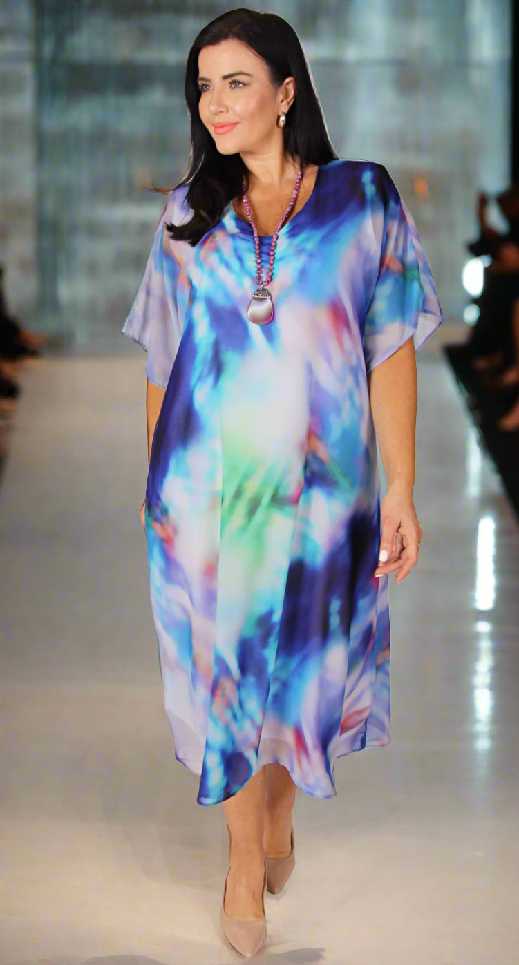 Print Kaftan Dress Ocean Blue