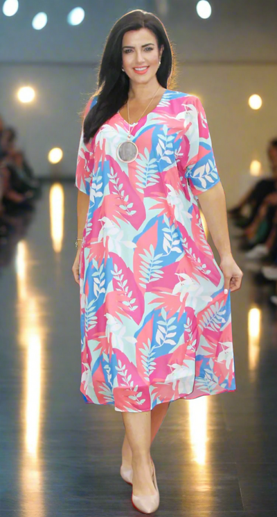 Print Kaftan Dress Apricot Abstract