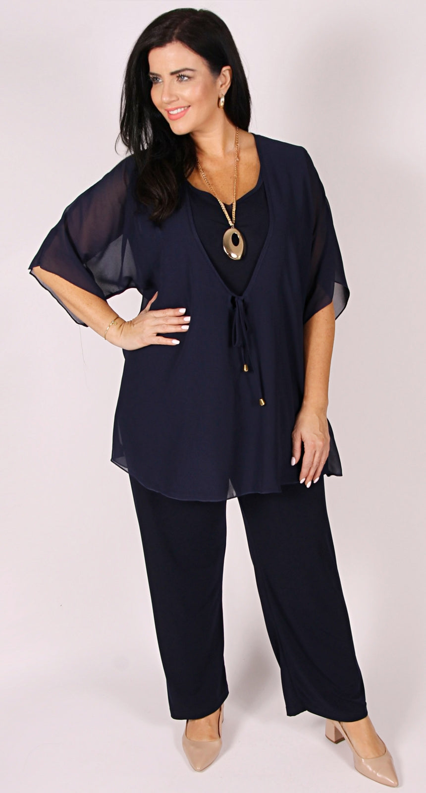 Kaftan Tie Front Top Navy