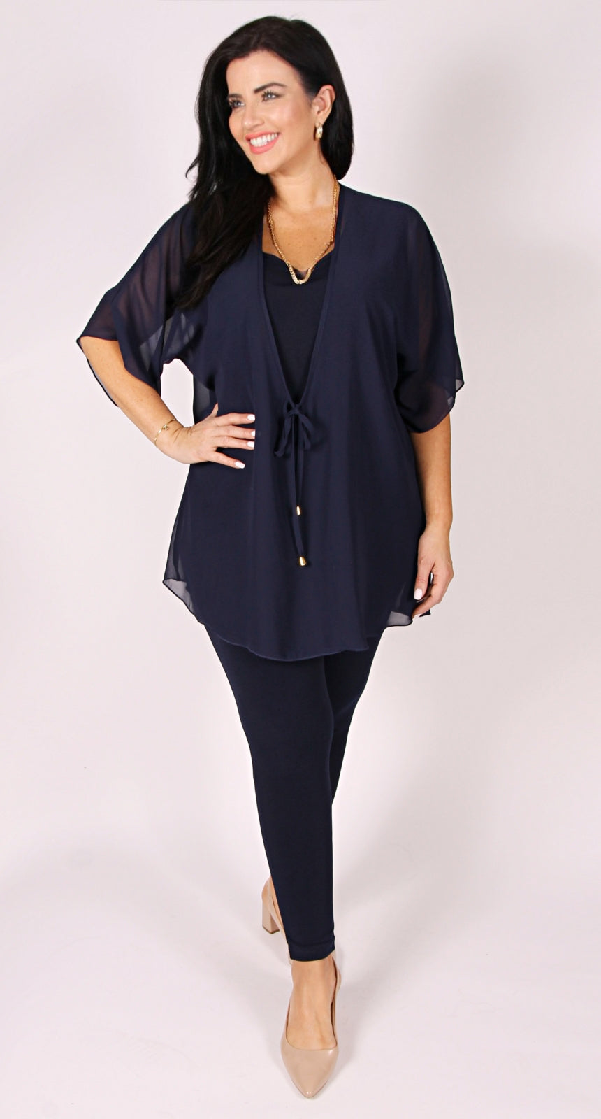 Kaftan Tie Front Top Navy