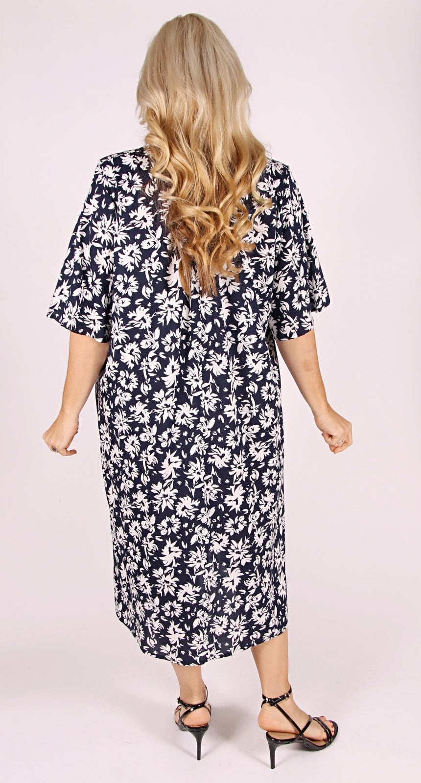 Joy Bella V-Neck Dress Navy|White Flowers