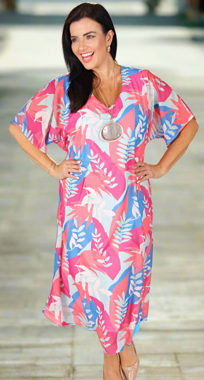 Print Kaftan Dress Apricot Abstract