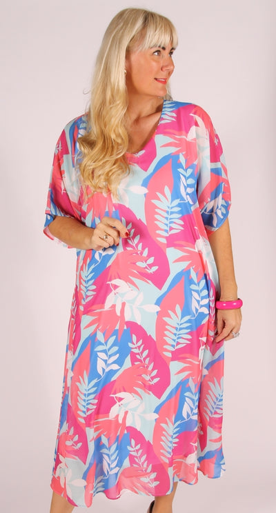 Print Kaftan Dress Apricot Abstract