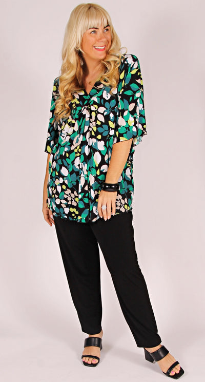 Bella V-Neck Top Forest Flowers