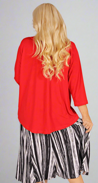 Bella V-Neck Top Bracelet Length Sleeves Red