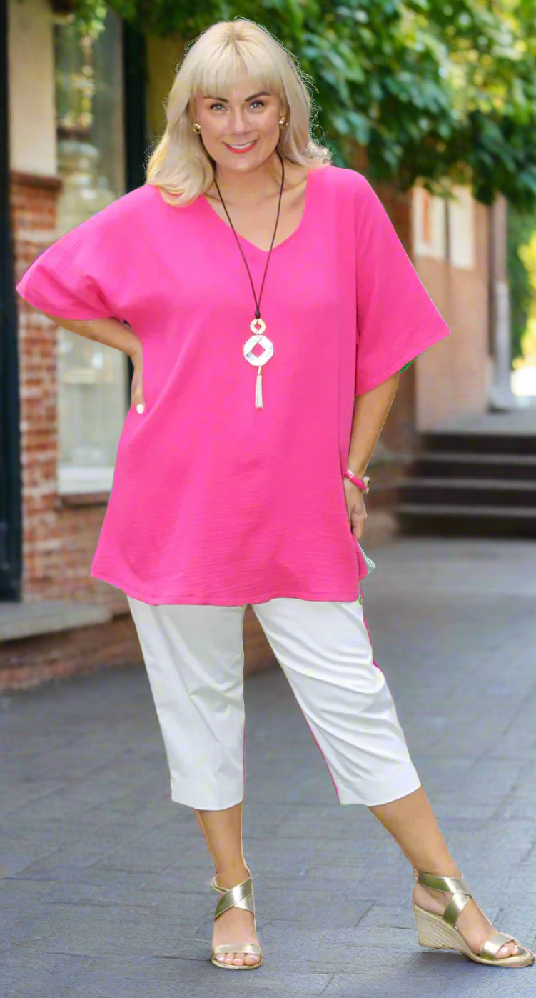 Crinkle Cotton Kaftan Fuchsia