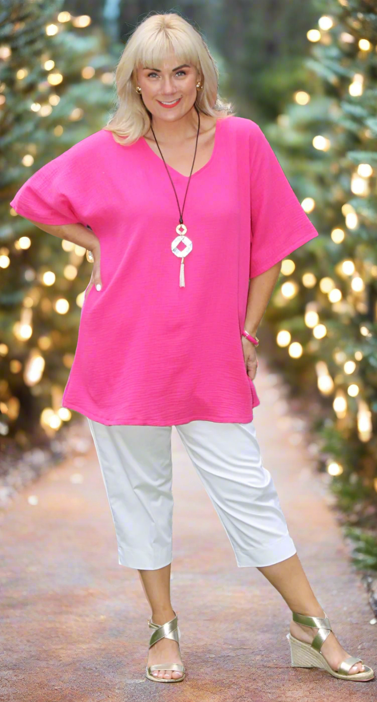 Crinkle Cotton Kaftan Fuchsia