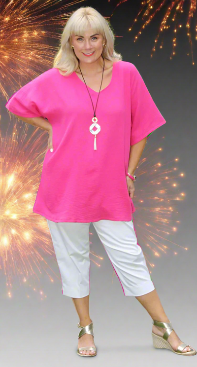 Crinkle Cotton Kaftan Fuchsia