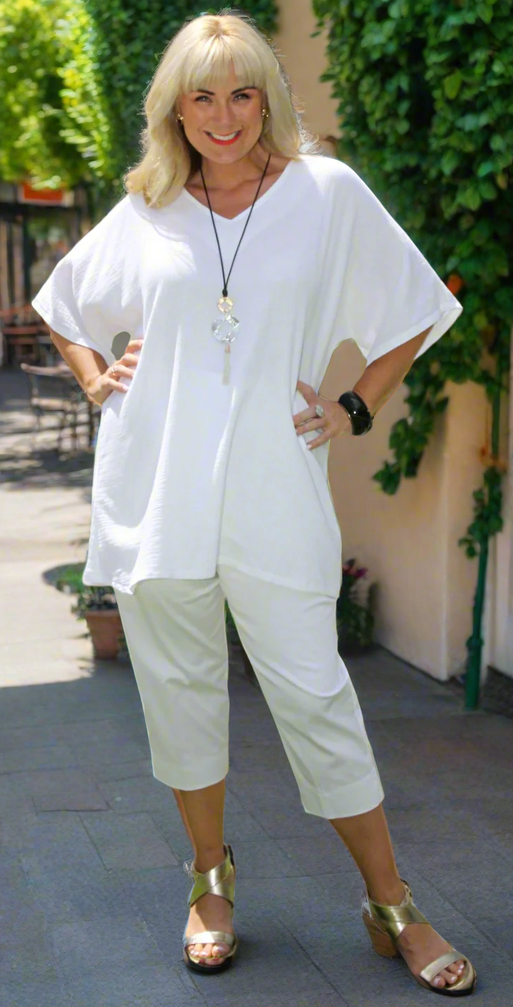 Crinkle Cotton Kaftan White