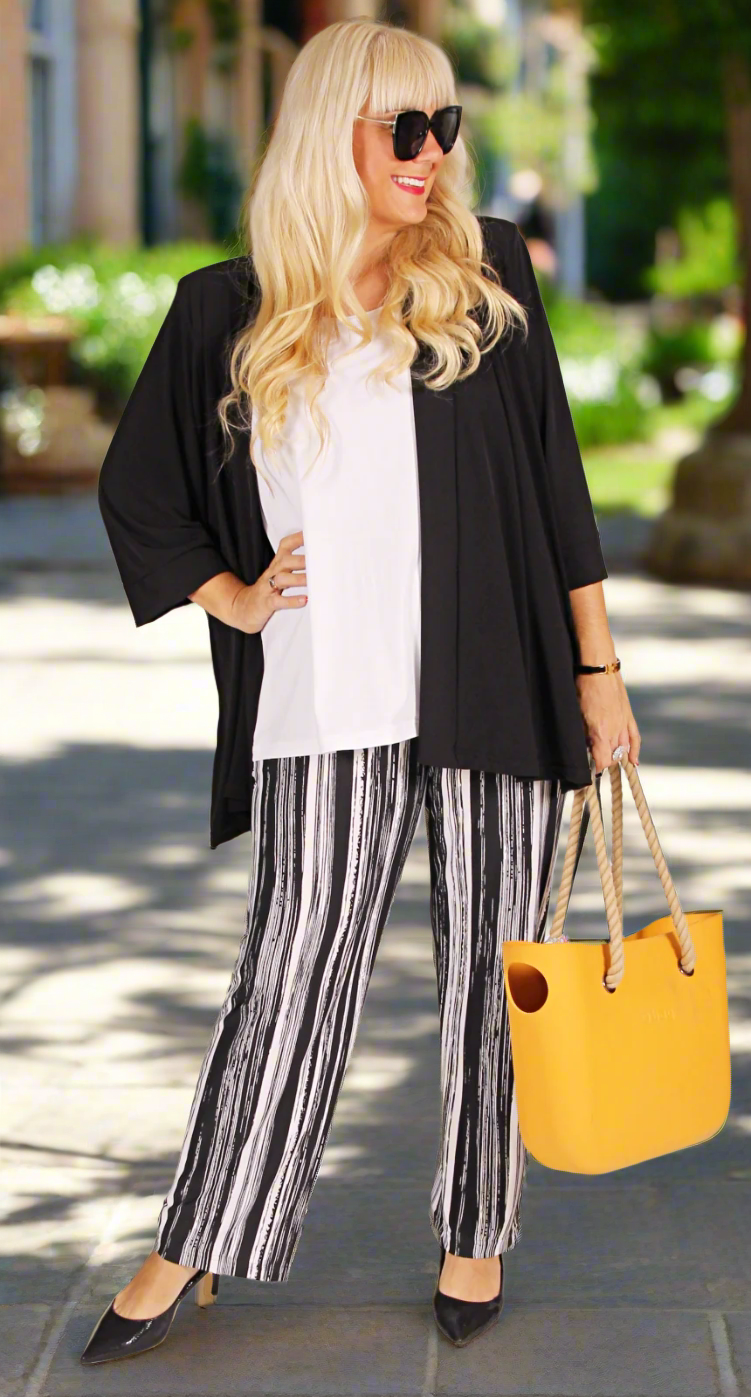 Straight Cut Wide Leg Pant Black|White