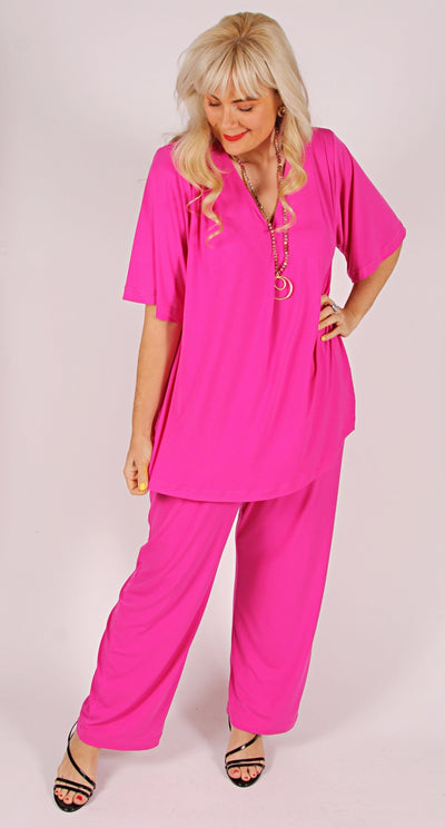 Pia Pleat Front Top Fuchsia