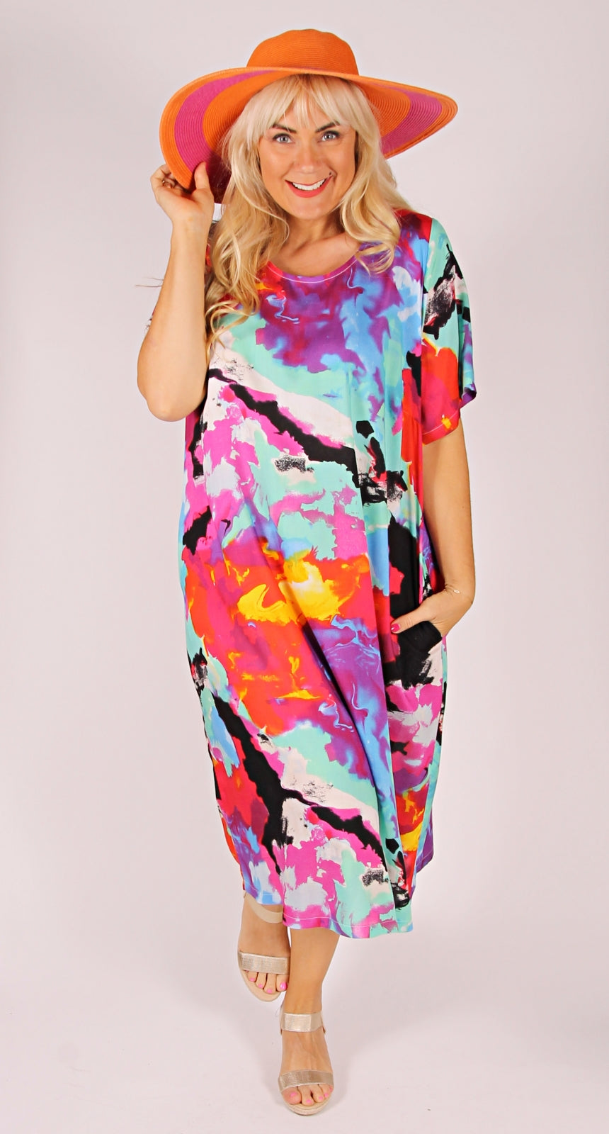 Rosie Round Neck Dress Vibrant Skies