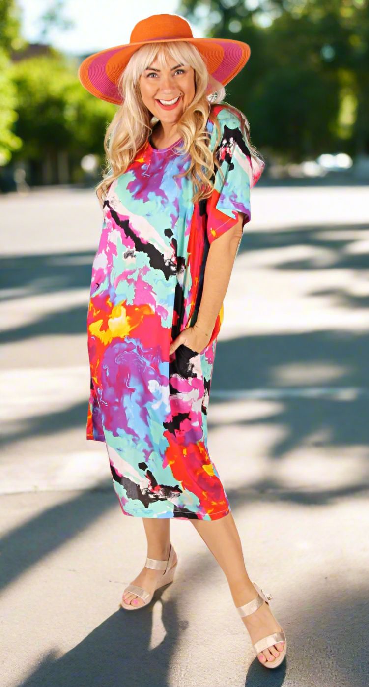 Rosie Round Neck Dress Vibrant Skies