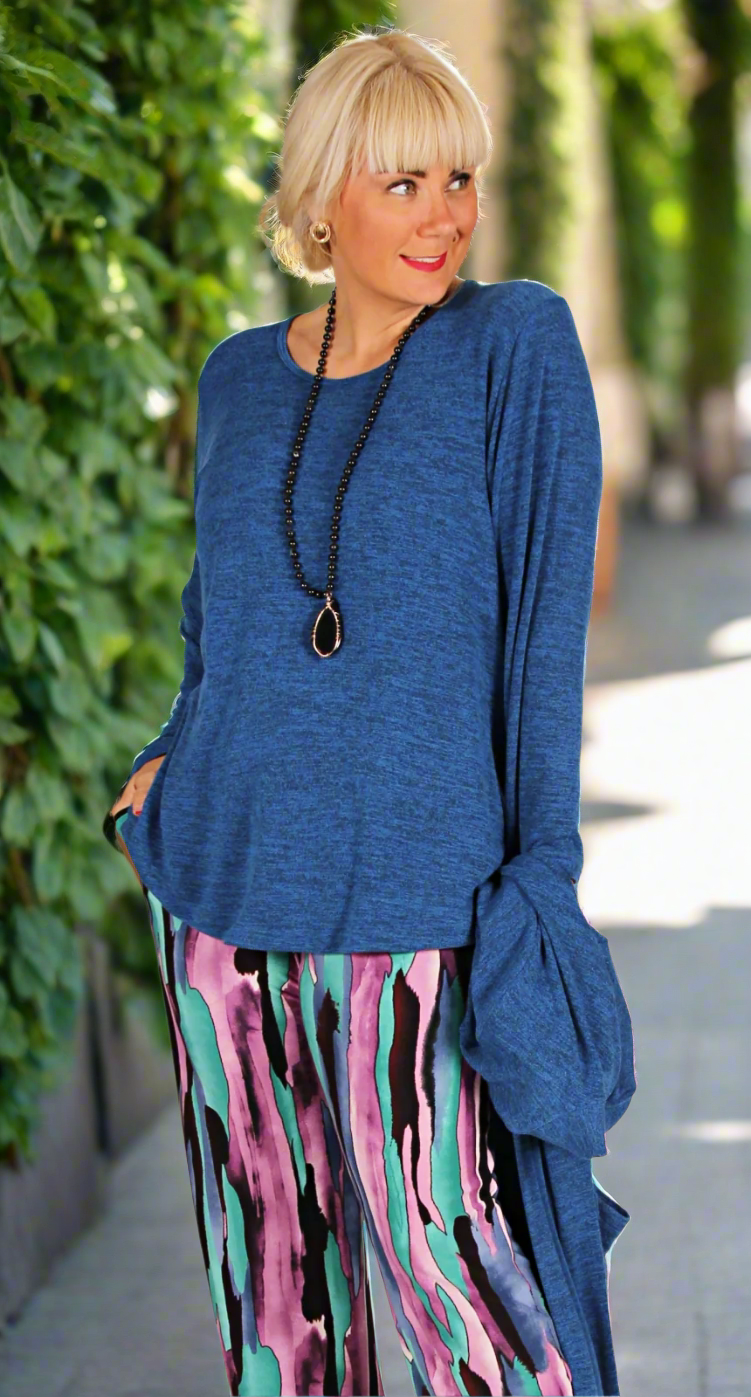 Soft as Cashmere Knit Crew Neck Top Royal Blue