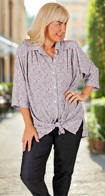 Terrific Triple Pleat Blouse Country Garden Blue